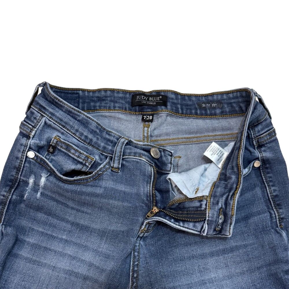 Judy Blue Jeans Womens Size 7/28 Blue Distressed Slim Cropped Stretch Pockets - Picture 5 of 9